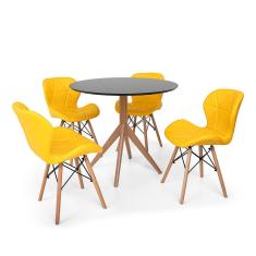 Imagem de Conjunto Mesa de Jantar Maitê 80cm  com 4 Cadeiras Eames Eiffel Slim - 