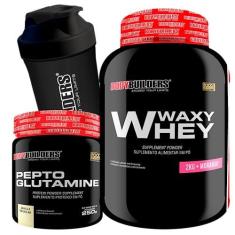 Imagem de Waxy Whey (35%) 2kg + Pepto Glutamine 250g + Coqueteleira 600ml - Bodybuilders (Morango)