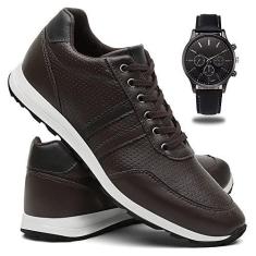 Imagem de Tenis Masculino Jogger Casual Conforto + Relógio - Café/38