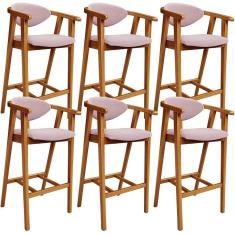 Imagem de Kit 06 Banquetas Alta Para Cozinha Bancada Bar Sala De Jantar Fixa Cecília L02 Bouclê Rosê