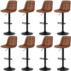 Imagem de Kit 8 Banqueta Alta Elegance Estofada Com Base Giratória E Regulagem De Altura - Marrom