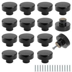 Imagem de FoDau770 15 maçanetas de madeira preta, puxadores de armário redondos de topo plano, puxadores de gaveta vintage, ferragens de armário de madeira natural para móveis, gavetas, cômodas, guarda-roupas,