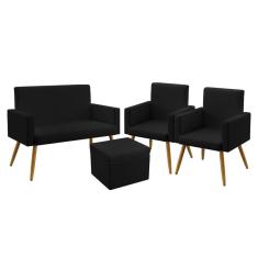 Imagem de Kit Poltrona Namoradeira e 2 Poltronas Decorativas Estofada Para Sala De Estar Vega com Puff Quasar Sued  Aradecor