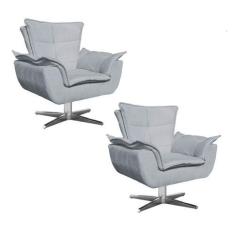 Imagem de Kit 2 Poltronas Decorativas Sala de Estar Base Giratória Cromada Opla 