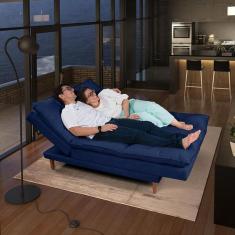 Imagem de Sof  Cama Vancouver Com Banqueta Suede Reclin vel P s Madeira