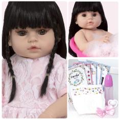 Imagem de Boneca Reborn Morena Recem Nascida Gatinha Pode Dar Banho