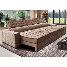 Imagem de Sofá Retrátil e Reclinável 3,85m Cama Inbox Big Puffer com Softgeld40 Velupluma Castor