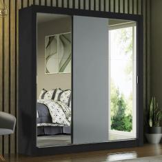 Imagem de Guarda-roupa Casal 3 Portas Com Espelhos Preto/Cinza