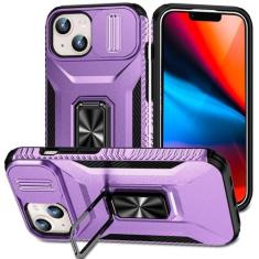 Imagem de Hitaoyou Capa para iPhone 15, capa de celular iPhone 15, capa para iPhone 15 com capa para câmera e suporte, proteção resistente à prova de choque de grau militar com suporte magnético para carro para