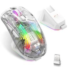 Imagem de Mouse para jogos sem fio com mecânico RGB transparente, Tri-Mode 2,4 GHz/Bluetooth/mouse com fio, base de carregamento, monitor digital, mouse silencioso, 7 botões, mouse de computador para jogos e