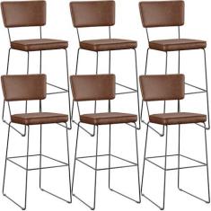 Imagem de Kit 06 Banqueta Alta Cozinha Sala De Jantar Fixa Allana L02 Couríssimo Marrom - Lyam Decor