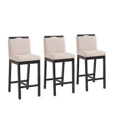 Imagem de Conjunto 3 Banquetas Estofadas Madeira Maciça Dani Preto Tec Algodão