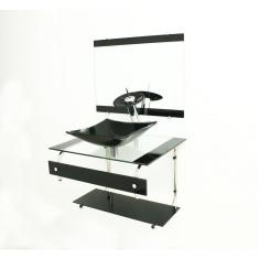 Imagem de Gabinete De Vidro 60Cm Inox Com Cuba Quadrada 
