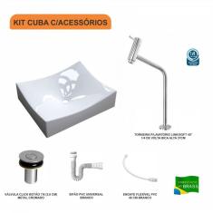 Imagem de Kit Cuba ML44 C/Torneira Link 1062 Metal  Válvula Click 1 Pol. 2.6 cm Sifão PVC e Flexível Compace 