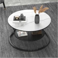 Imagem de Mesas de centro redondas para espaços pequenos, mesa de canto decorativa moderna com moldura de metal resistente, mesa de centro branca para sala de estar, sala de hóspedes, escritório, pernas pretas,