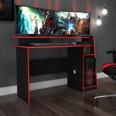 Imagem de Mesa Escrivaninha Gamer 130 Cm para pc Evolution Preto Vermelho Movelbento