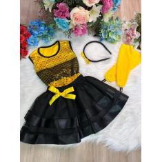 Imagem de Fantasia Infantil Abelinha Blusa Saia Tiara e Luva Amarelo - fantasias