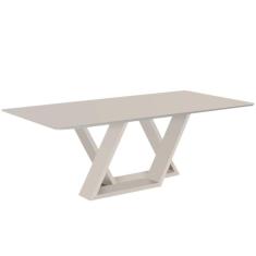 Imagem de Mesa De Jantar Livia Flora 220 Cm Retangular Borda Arredondada Madeira Laca Off White