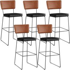 Imagem de Kit 05 Banquetas Altas Allana L02 Camel Preto