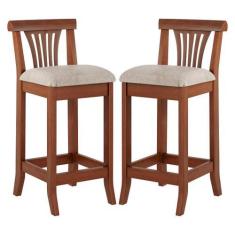 Imagem de Kit 2 Banquetas Média Estofada Encosto Valentina 36x90Cm Bancada Madei