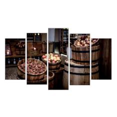 Imagem de Quadro Decorativo Mosaico 5 Peças Mod786 Barril Vinho Frutas