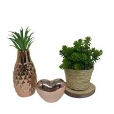 Imagem de Kit Decorativo Vaso De Corda, Coração Rose Gold E Vaso 3D
