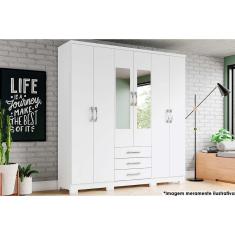 Imagem de Guarda Roupa Casal 6 Portas E 3 Gavetas C/ Espelho E Pés Caju Da136 Branco - Henn
