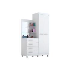 Imagem de Guarda Roupa Solteiro 2 Portas E 4 Gavetas C Espelho Melissa Branco Rosa Azul Lilas Acp