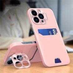 Imagem de Capa de telefone com suporte de cartão invisível para iPhone 14 13 12 Pro Max Mini Capa protetora de lente de metal, rosa, para iphone 12