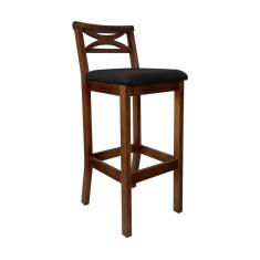 Imagem de Banqueta Alta X Estofada 38 x 103 Cm Ilha Encosto Madri Madeira Maciça Pinhão Suede Preto CCS