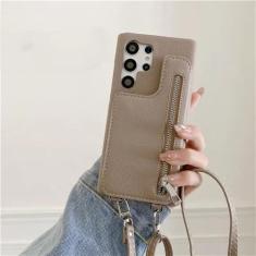 Imagem de Capa de telefone carteira crossbody para Samsung Galaxy S24 S23 S22 S21 Plus Note 20 Ultra A14 A24 A33 A34 A53 A54 A52 A72 Capa de couro, cáqui, para Galaxy S21 Ultra