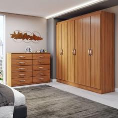 Imagem de Guarda-Roupa Casal Aiden 6 Portas 2 Gavetas com Cômoda 10 Gavetas Cinamomo - Panorama Móveis