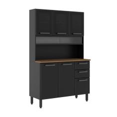 Imagem de Cozinha Compacta De Aço 6 Portas 3 Vidros 2 Gavetas Bertolini Grafite