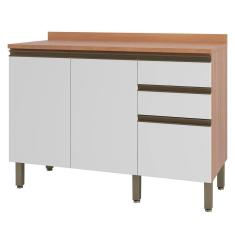 Imagem de Balcão de Cozinha com Tampo Macadâmia 2 Portas 3 Gavetas Freijó/Branco - Thela