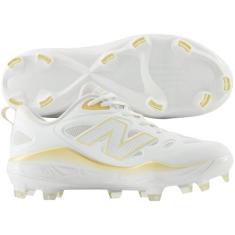 Imagem de New Balance Tênis de softbol feminino Fresh Foam Velo V4 moldado, Branco/Ouro, 38