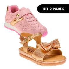 Imagem de Kit 2 Pares Tênis Infantil Feminino e Sandália Casual e Escolar - Club