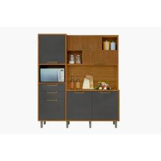 Imagem de Cozinha Compacta Loft Imperatriz 3Nichos Microondas c/6Portas e 2Gavetas Ripado 183x212cm Freijo/Grafite - Nesher