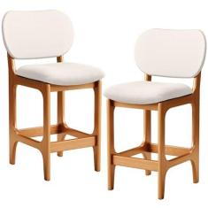 Imagem de Kit 02 Banquetas Baixa Bar Cozinha E Sala De Jantar Fixa Betta L02 Imbuia Linho Cru - Lyam Decor