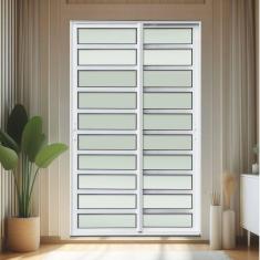 Imagem de Porta de Correr com Travessas 2 Folhas Moveis 210 X 200 Elite com Fecho Automático Vidro Liso Branco