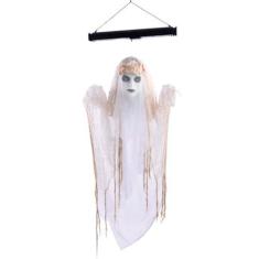 Imagem de Bonecos Halloween Assustador Noiva Fantasma Com Movimento Led E som de Terror Automático Decoração Eletrônica pra Pendurar