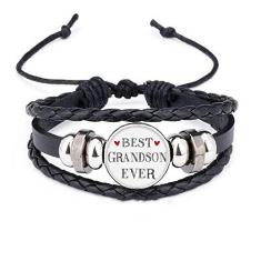 Imagem de DIYthinker Pulseira Best Grandson Ever Quote Relatives de couro trançado com contas