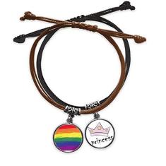 Imagem de DIYthinker Pulseira LGBT de couro com corrente de mão LGBT Stippling Rainbow Gay