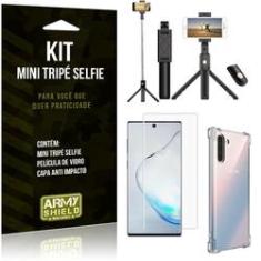 Imagem de Kit Mini Tripé Selfie Galaxy Note 10 + Capa Anti + Película Vidro - Armyshield