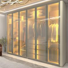 Imagem de Guarda Roupa Casal com Vidro Reflecta LED e Pés 6 Portas 100 MDF Innova Gelius - Off White