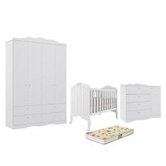 Imagem de Dormitório Encanto Guarda-Roupa, Cômoda e Berço Harmonia com Colchão Supreme - Permóbili Baby