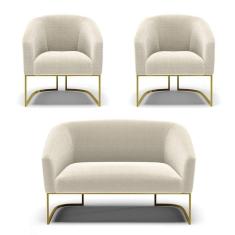 Imagem de Namoradeira E 2 Poltronas Industrial Dourado Stella Bouclê D03 - D`rossi Cor Mostarda