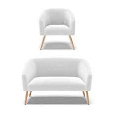 Imagem de Kit 1 Sofá Namoradeira E 1 Poltrona Stella Bouclê Off White Pés Palito Natural - D`rossi