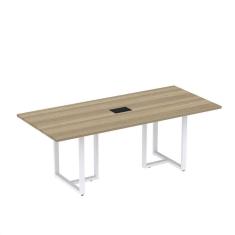 Imagem de Mesa de Reunião Retangular com Power Box 200x90cm MR2000P25TUB Noce Marromlle/Branco
