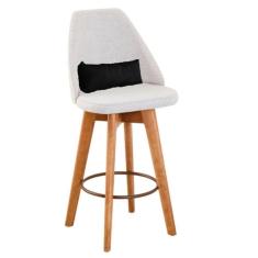 Imagem de Banqueta Com Encosto Linho Bege E Almofada Suede Preto