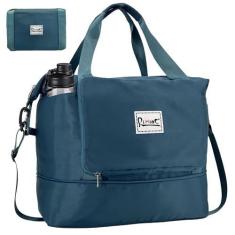 Imagem de Bolsa esportiva de viagem expansível e dobrável, bolsa de viagem para o fim de semana para mulheres, bolsa de ginástica com alça de ombro removível, compartimento molhado e bolsos para garrafa de